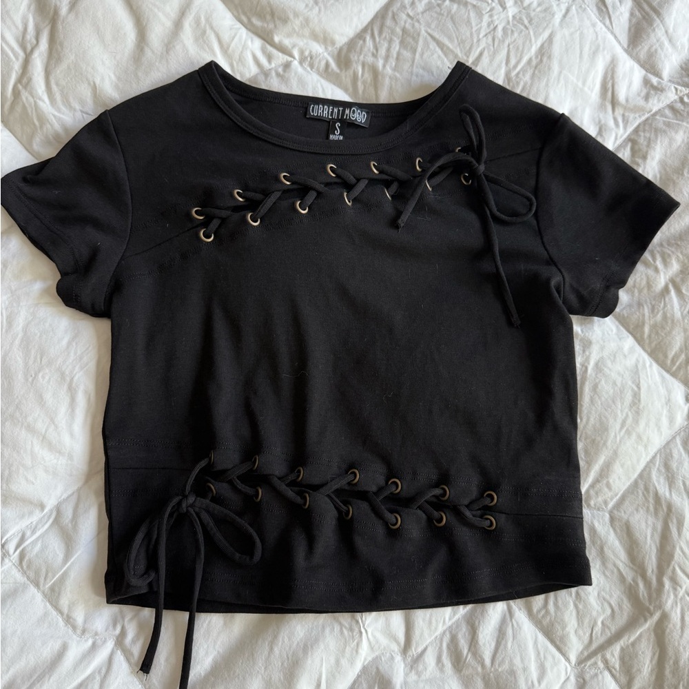Current Mood Black Crop Cut Out T-Shirt